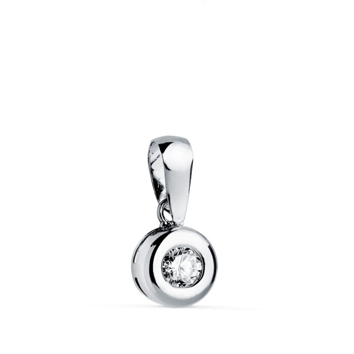 18K COLGANTE ORO BLANCO CHATON 7MM DIAMANTE LABORATORIO TALLA BRILLANTE 3,40 MM 0,150 QTS. G-VS2.