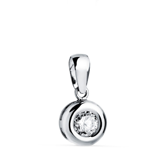 18K COLGANTE ORO BLANCO CHATON 8MM DIAMANTE LABORATORIO TALLA BRILLANTE 5 MM 0,325 QTS. G-VS2.