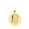 Medalla grande de 20 mm de la Virgen Niña en oro amarillo de 18 quilates, diseño redondo con borde pulido y centro matizado.