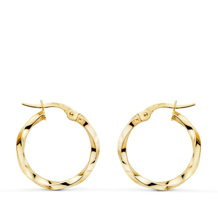 9K PENDIENTES AROS ORO AMARILLO RELIADOS HUECOS. MEDIDA: 15 X 2,5 MM. CIERRE HIPPIE