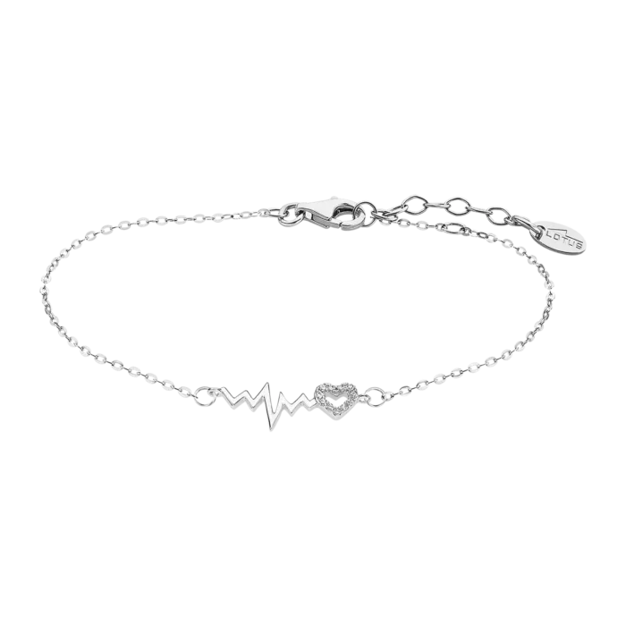 Pulsera de plata de ley 925 con diseño de linea de latido y colgante de corazon con circonitas Lotus Silver LP3041-2-1