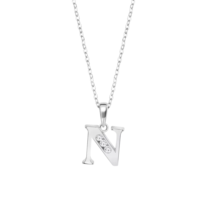 Collar con inicial letra N de plata de ley 925 con circonitas blancas de la colección Lotus Silver Trendy LP3054-1/N para mujer.