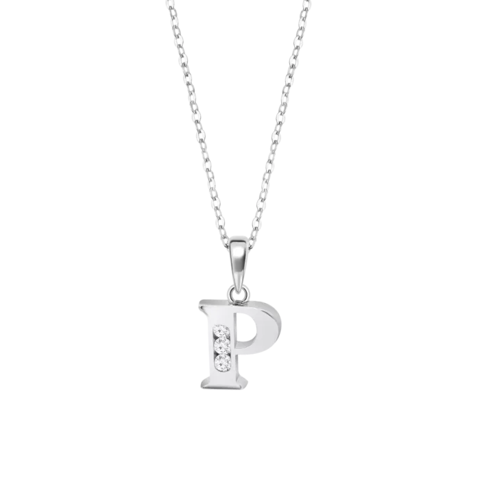 Collar con inicial letra P de plata de ley 925 con circonitas blancas engastadas de la colección Lotus Silver Trendy LP3054-1/P para mujer.