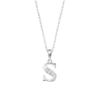 Collar con inicial letra S de plata de ley 925 con tres circonitas blancas brillantes engastadas en diagonal, de la colección Lotus Silver Trendy LP3054-1/S para mujer.
