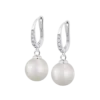 Pendientes colgantes Lotus Silver Pearls LP3318-4/1 en plata de ley con una perla esférica blanca y puente decorado con cuatro circonitas.
