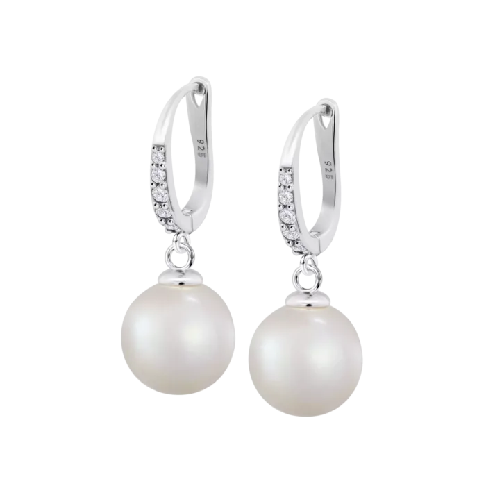 Pendientes colgantes Lotus Silver Pearls LP3318-4/1 en plata de ley con una perla esférica blanca y puente decorado con cuatro circonitas.