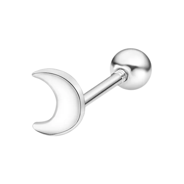 Piercing de oreja con forma de media luna lisa en plata de ley 925 pulida Lotus Silver LP3366-9/1 sobre fondo blanco