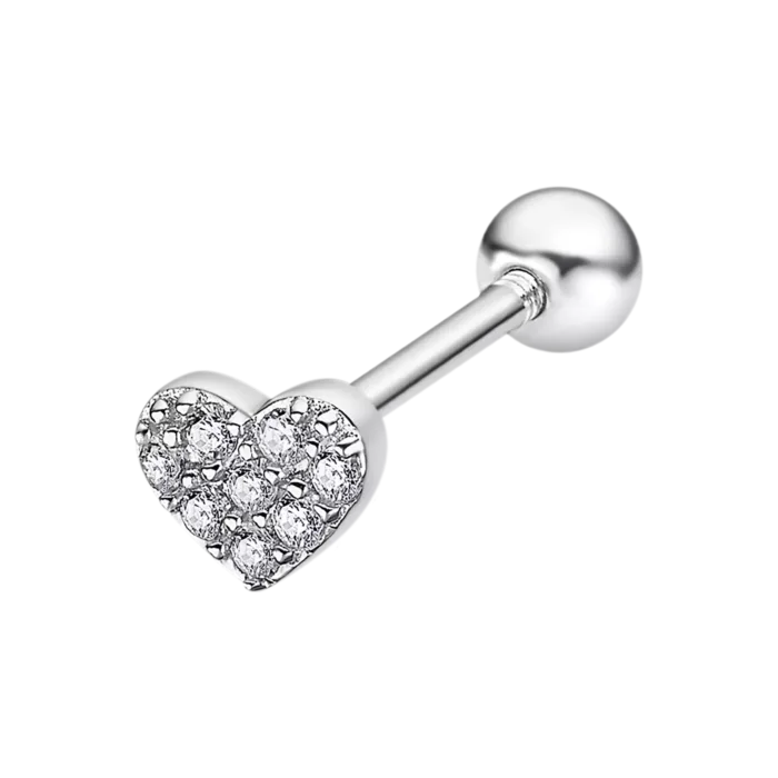 Piercing de oreja con forma de corazón en plata de ley 925 y circonitas brillantes Lotus Silver LP3367-9/1 sobre fondo blanco