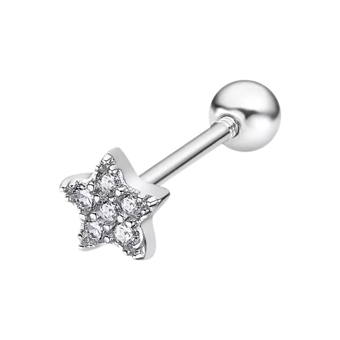 Piercing de oreja de plata de ley 925 con forma de estrella brillante de circonitas y cierre de rosca trasero Lotus Silver LP3368-9/1.