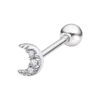 Piercing de oreja de plata de ley 925 con forma de media luna con circonitas brillantes engastadas y cierre de rosca trasero Lotus Silver LP3371-9/1.