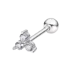 Piercing de oreja con diseño de trío de circonitas brillantes en forma de trébol y base de plata de ley 925 Lotus Silver LP3372-9/1 sobre fondo blanco