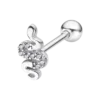 Piercing de oreja con forma de serpiente sinuosa que combina plata de ley 925 pulida y circonitas brillantes Lotus Silver LP3375-9/1 sobre fondo blanco