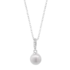 Collar completo Lotus Silver Pearls LP3478-1/1 para mujer con cadena de plata de ley y un colgante vertical de perla blanca con asa de circonitas.