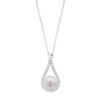 Collar Lotus Silver Pearls LP3481-1/1 de plata de ley para mujer con colgante en forma de lágrima, circonitas pavonadas y perla blanca central sobre fondo blanco.