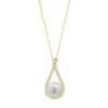 Collar completo Lotus Silver Pearls LP3481-1/2 de plata dorada para mujer con cadena fina y colgante de lágrima con perla y circonitas sobre fondo blanco.