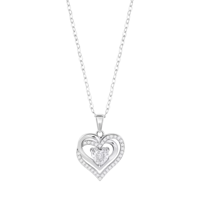 Colgante de triple corazon en plata de ley 925 con circonitas blancas y piedra central tallada Lotus Silver LP3706-1-1