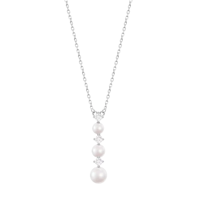 Collar Lotus Silver Pearls LP3931-1/1 de plata de ley para mujer con cadena fina y colgante vertical en cascada sobre fondo blanco.