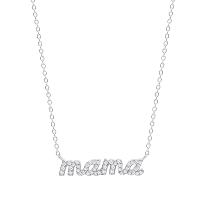 Collar de plata de ley 925 con la palabra Mamá y un corazón de circonitas de la colección Lotus Silver Mother's Love LP3947-1/1.