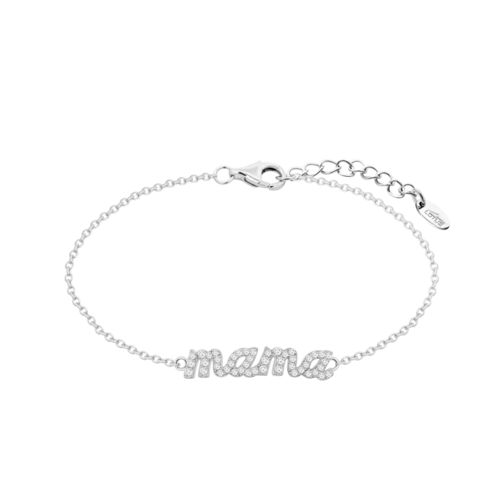 Pulsera de plata de ley 925 con la palabra mamá calada y decorada con circonitas brillantes de la colección Lotus Silver LP3947-2/1.