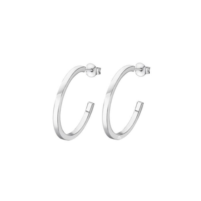 Par de pendientes de aro abierto de 30 mm con perfil plano pulido y corte cuadrado en plata de ley 925 Lotus Silver LP3203-4/2 sobre fondo blanco