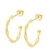 Par de pendientes de medio aro abierto con diseño texturizado retorcido y entorchado en plata de ley 925 bañada en oro amarillo Lotus Silver LP3781-4/4 sobre fondo blanco