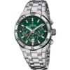 Reloj de hombre Festina Chrono Bike F20670/2 de acero inoxidable plateado con esfera color verde, detalles en naranja y funciones de cronógrafo deportivo.
