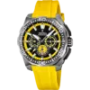 Reloj de hombre Festina Chrono Bike F20725/1 en plano frontal f20725_1 con esfera negra, detalles amarillos, caja de acero y correa deportiva de caucho amarillo.