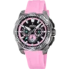 Reloj cronógrafo para hombre Festina Chrono Bike F20725 de perfil frontal, con esfera negra, detalles internos en rosa y correa de caucho color rosa vibrante.