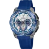 Reloj cronógrafo para hombre Festina Chrono Bike F20725/4 de vista frontal, con dial plateado, bisel texturizado azul y correa de caucho color azul marino.