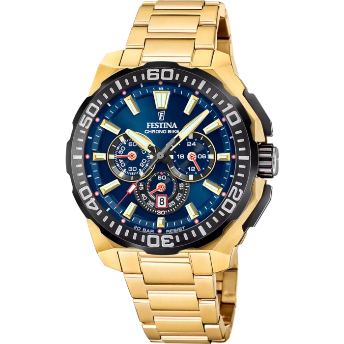 Reloj de hombre Festina Chrono Bike F20727/1 fabricado en acero inoxidable con esfera azul oscuro y cronógrafo.