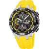 Reloj de hombre Festina Chrono Bike F20755/5 con esfera negra, detalles amarillos, caja de acero y correa de caucho amarillo, mostrado en f20755_5.webp.