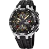 Reloj de hombre Festina Chrono Bike F20755/8 en plano frontal con esfera negra, detalles en tono oro cobrizo, caja de acero y correa deportiva de caucho negro.