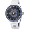 Reloj híbrido para hombre Lotus Connected 20001 con esfera gris, bisel azul y correa de silicona blanca.