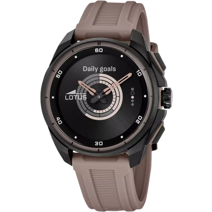Reloj híbrido de hombre Lotus Connected 20002/2 en color negro y marrón mostrando la pantalla de objetivos diarios en su esfera.
