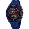Reloj híbrido de hombre Lotus Connected 20002/6 en color negro y azul con agujas rojas mostrando el reproductor de música en su pantalla.
