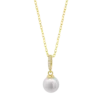 Collar Lotus Silver LP3478-1-2 de plata dorada con cadena fina y colgante de perla blanca y circonitas para mujer.