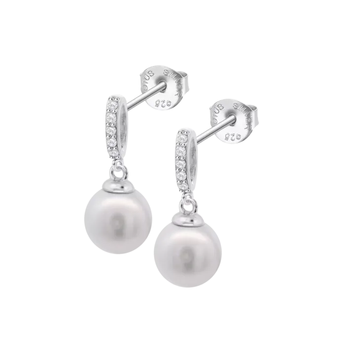 Pendientes colgantes Lotus Silver LP3478-4-1 de plata de ley 925 con perlas cultivadas blancas y circonitas engastadas.