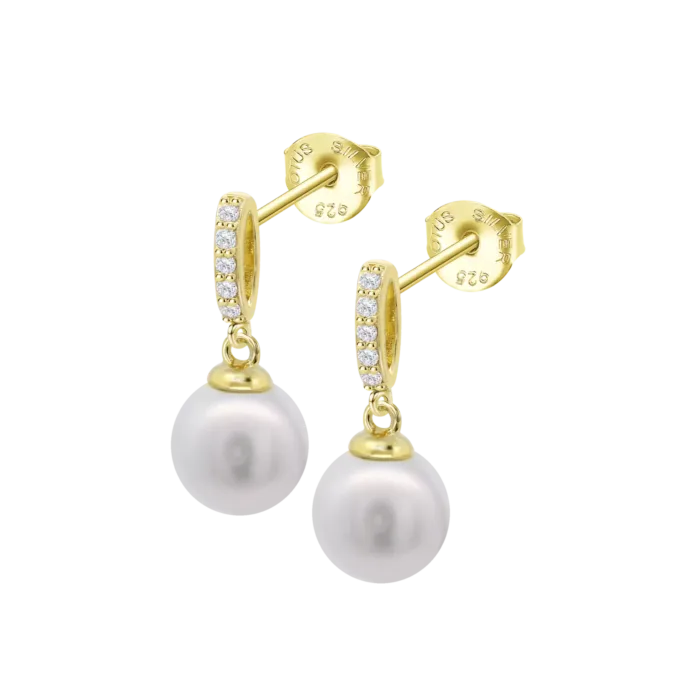 Pendientes colgantes Lotus Silver LP3478-4-2 de plata de ley con baño de oro amarillo, perlas cultivadas y circonitas.