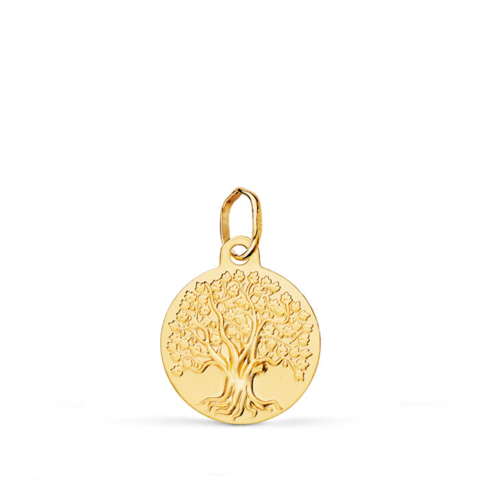 18K MEDALLA ORO AMARILLO ARBOL DE LA VIDA MATIZADA 14 MM
