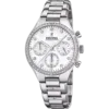 Reloj cronógrafo Festina Boyfriend F20401/1 para mujer con brazalete de acero inoxidable, esfera beige claro y bisel con brillantes circonitas.