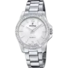 Reloj de pulsera Festina Mademoiselle F20593/1 para mujer con brazalete de acero inoxidable, esfera plateada y bisel decorado con brillantes circonitas.