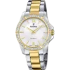 Reloj de pulsera Festina Mademoiselle F20594/1 para mujer con brazalete bicolor plateado y dorado, esfera plateada y bisel con brillantes circonitas.