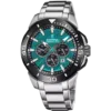 Reloj cronógrafo para hombre Festina Chrono Bike F20641/3 con esfera verde turquesa texturizada, bisel negro y brazalete de acero inoxidable.