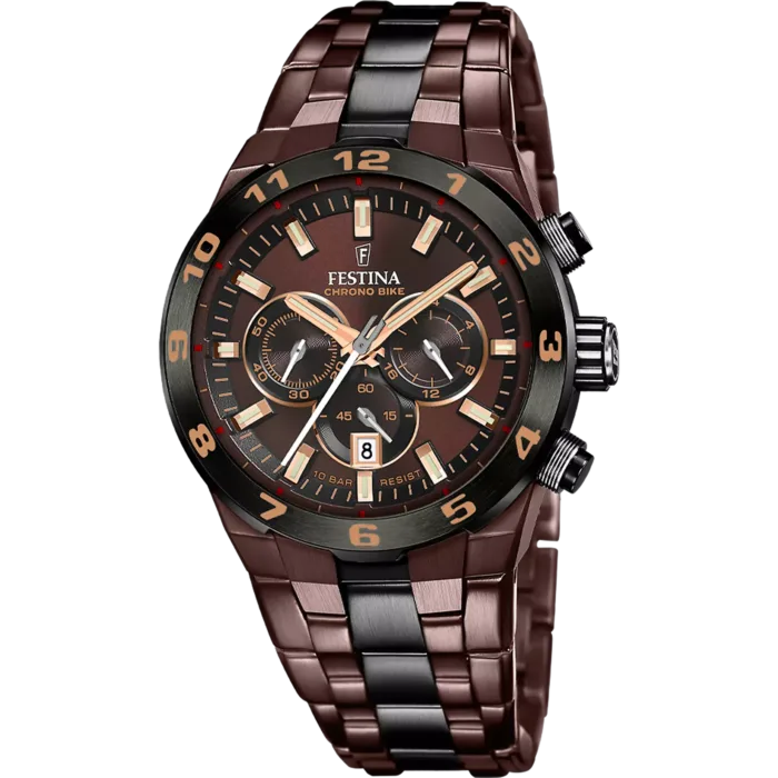 Reloj Festina Chrono Bike F20708/1 de hombre en acero inoxidable marrón con esfera a juego.