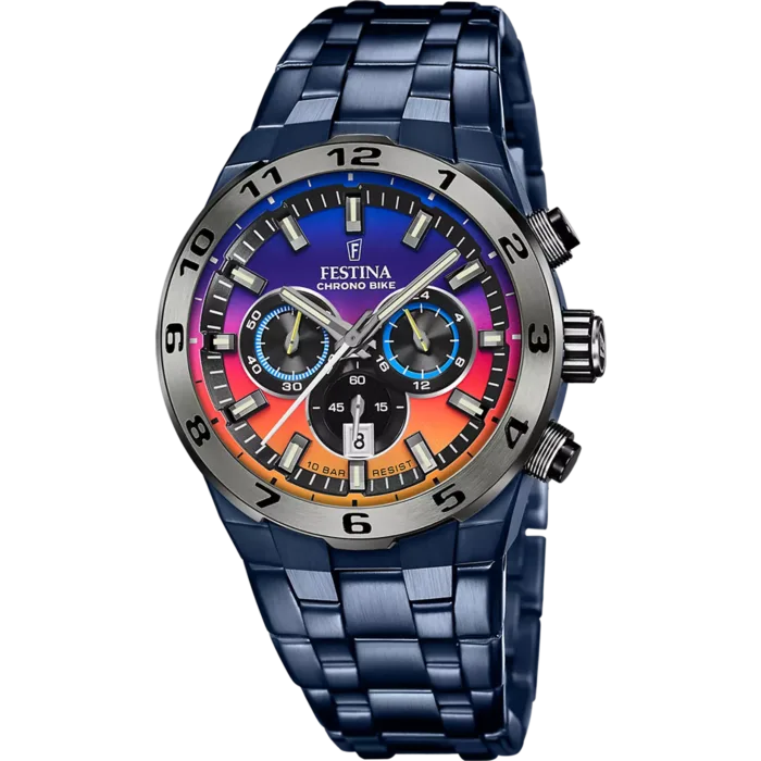 Reloj Festina Chrono Bike F20709/1 de hombre en acero azul con esfera degradada multicolor.
