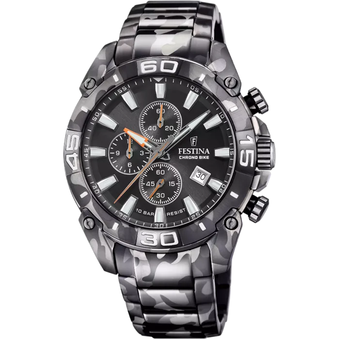 Reloj de hombre Festina Chrono Bike F20710/1 con acabado de camuflaje gris y negro.