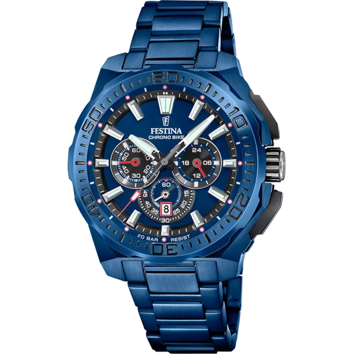 Reloj deportivo Festina F20729/1 Chrono Bike Special Edition para hombre totalmente azul con cronógrafo y armis de acero.