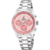 Reloj cronógrafo unisex Festina Chrono Boyfriend referencia F20753/4 con esfera rosa, caja y correa de acero inoxidable sobre fondo blanco.