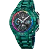 Reloj deportivo Festina F20760/1 Chrono Bike Special Edition de hombre con caja y correa de acero inoxidable verde y detalles arcoíris en la esfera.