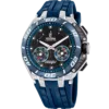 Reloj híbrido inteligente Festina Connected D Chrono Bike F20763/1 para hombre con correa de caucho azul, caja de acero y bisel deportivo azul con esfera negra.